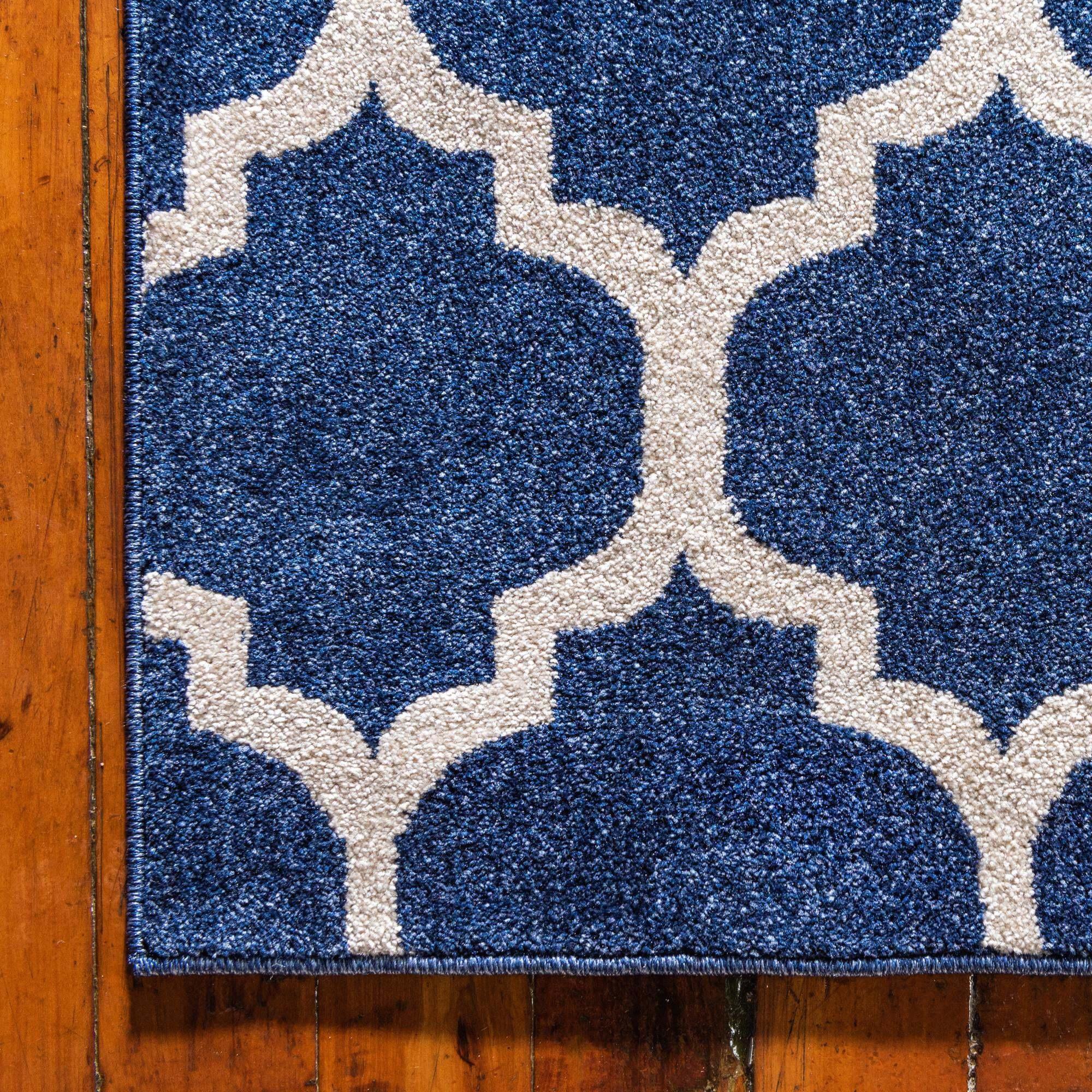 Unique Loom Indoor Rugs - Trellis 2' x 6' Runner Rug Dark Blue