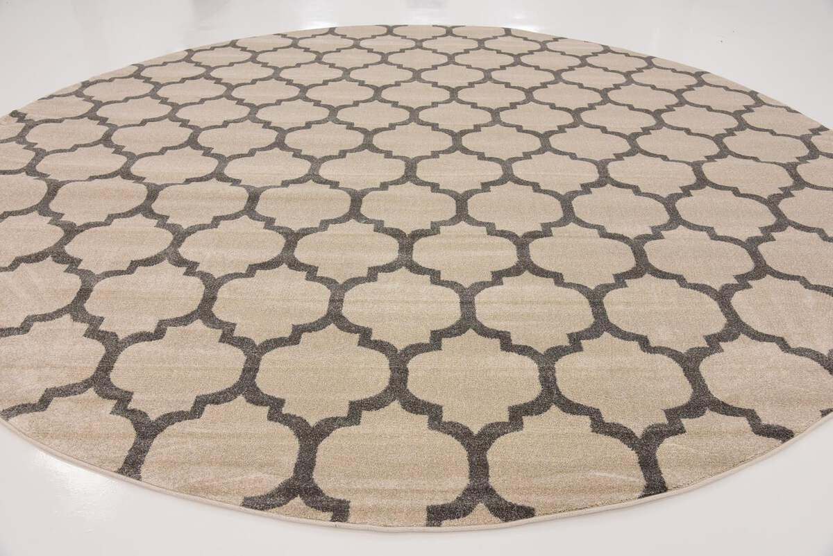 Unique Loom Indoor Rugs - Trellis Contemporary 12 Ft Round Round Rug Beige/Gray