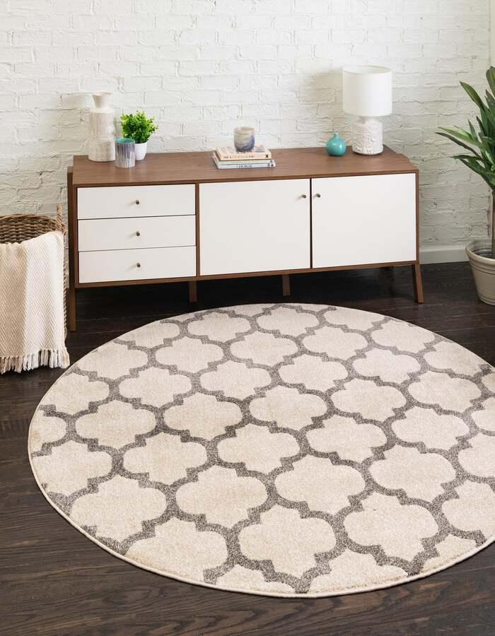 Unique Loom Indoor Rugs - Trellis Contemporary 12 Ft Round Round Rug Beige/Gray