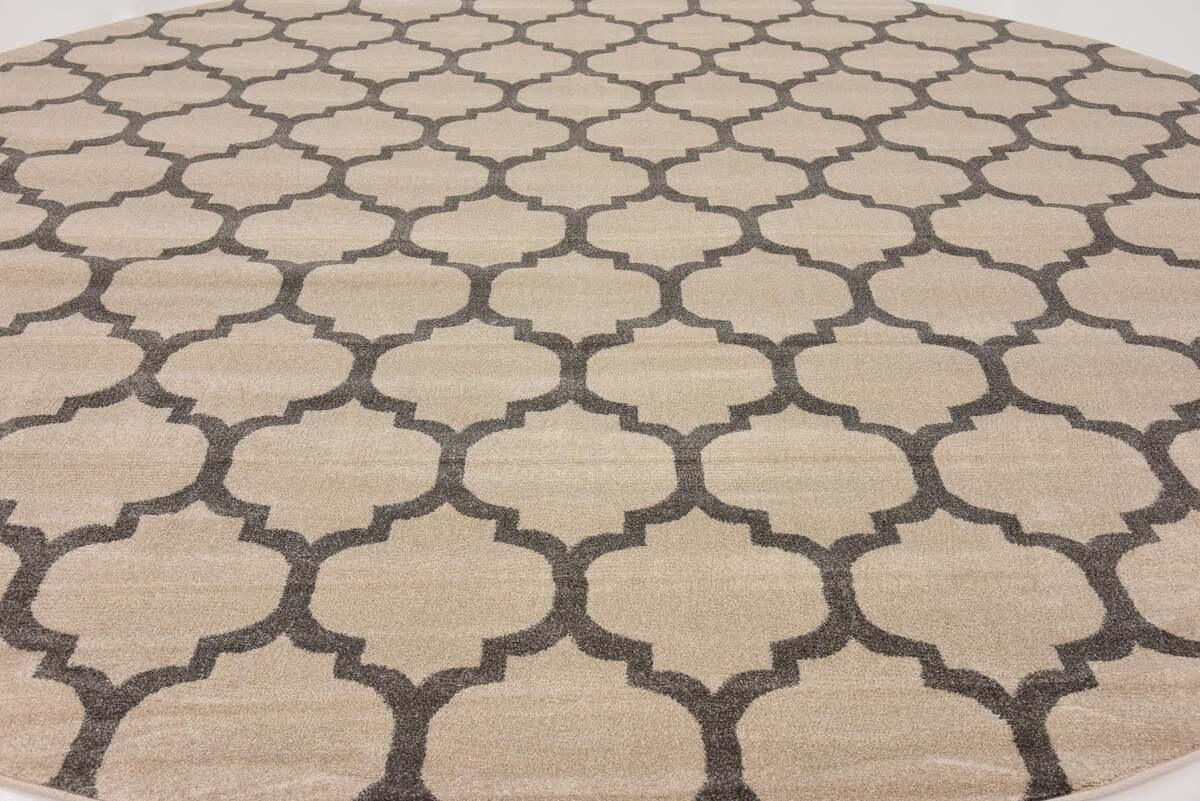 Unique Loom Indoor Rugs - Trellis Contemporary 12 Ft Round Round Rug Beige/Gray