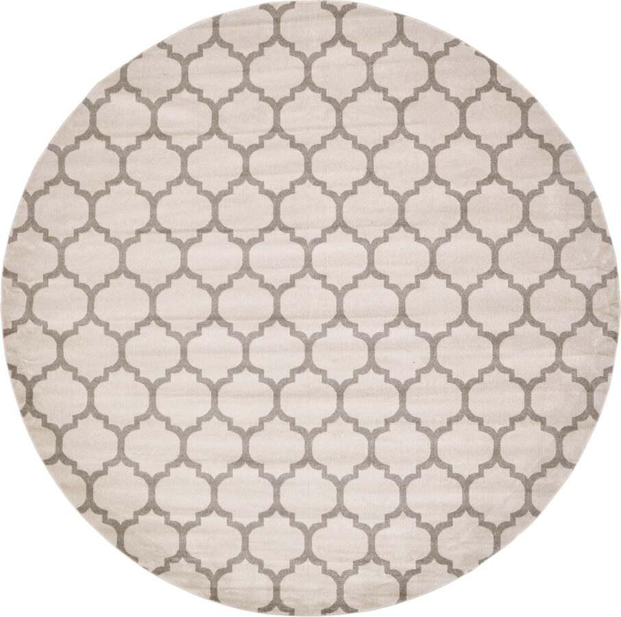 Unique Loom Indoor Rugs - Trellis Contemporary 12 Ft Round Round Rug Beige/Light Brown