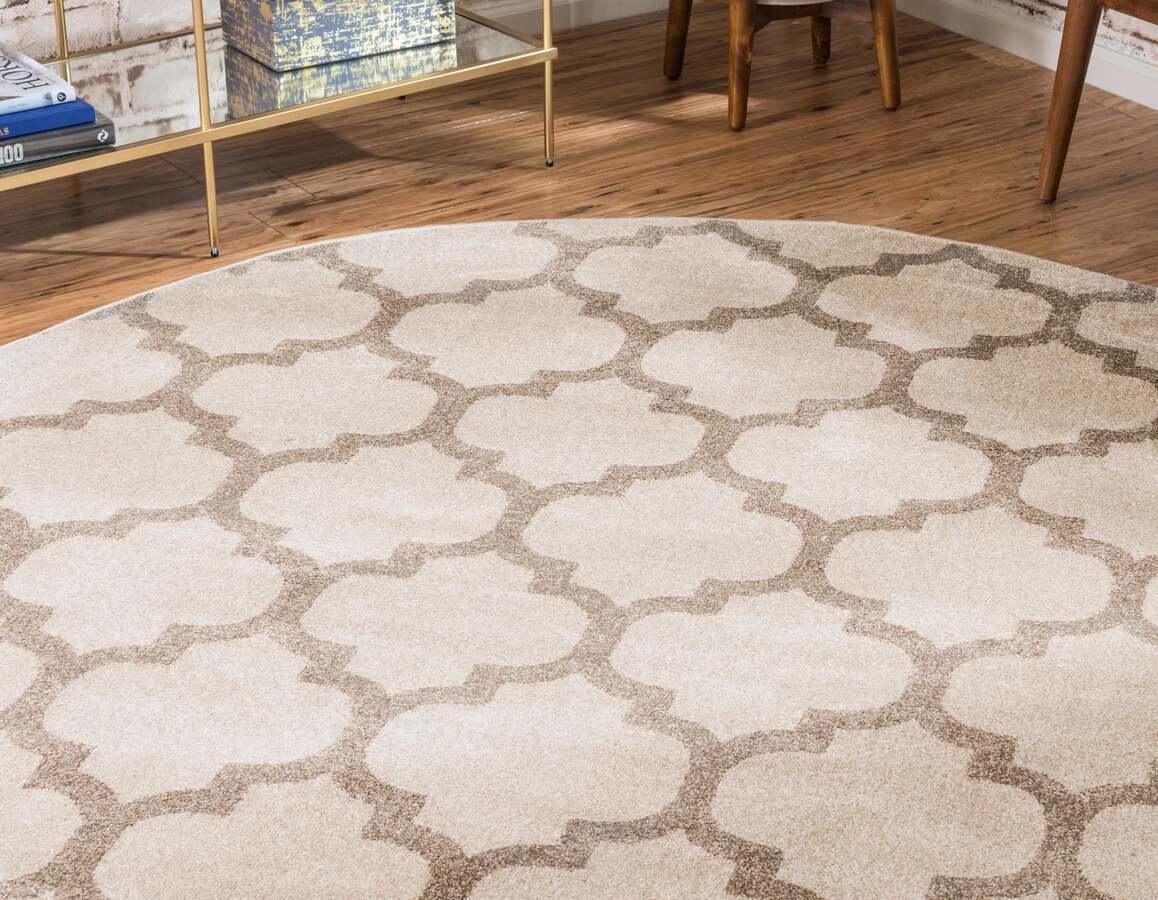 Unique Loom Indoor Rugs - Trellis Contemporary 12 Ft Round Round Rug Beige/Light Brown