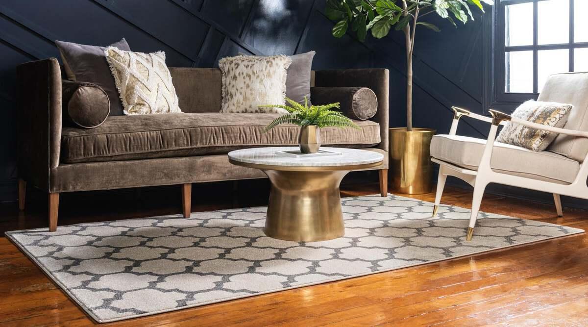 Unique Loom Indoor Rugs - Trellis Contemporary Palace Rectangular Rug Beige/Gray