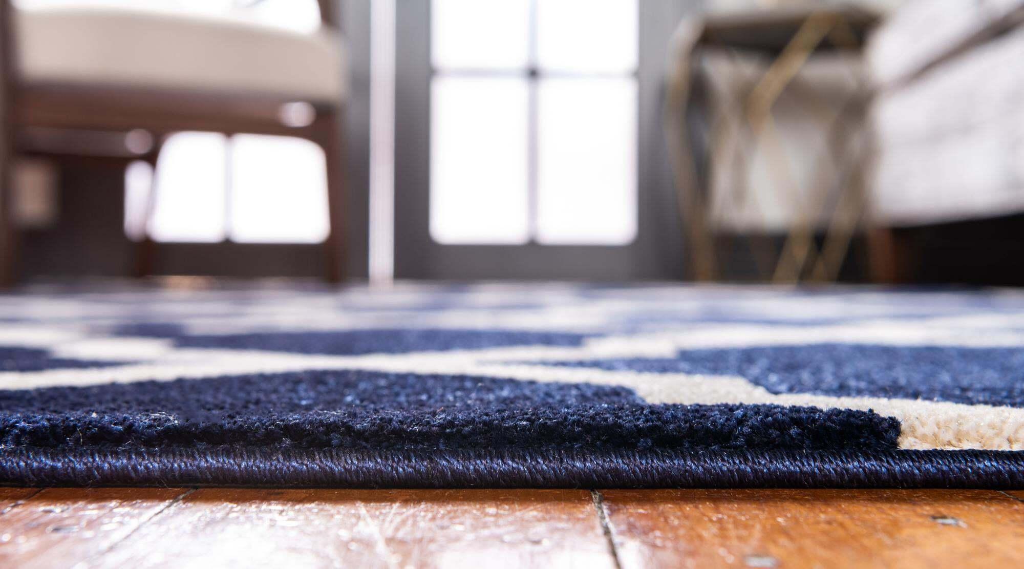 Unique Loom Indoor Rugs - Trellis Geometric 9x12 Rug Navy Blue & Beige