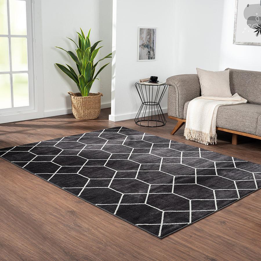 Olliix.com Indoor Rugs - Trellis Geometric Woven Area Rug Black|Cream MP35-8063