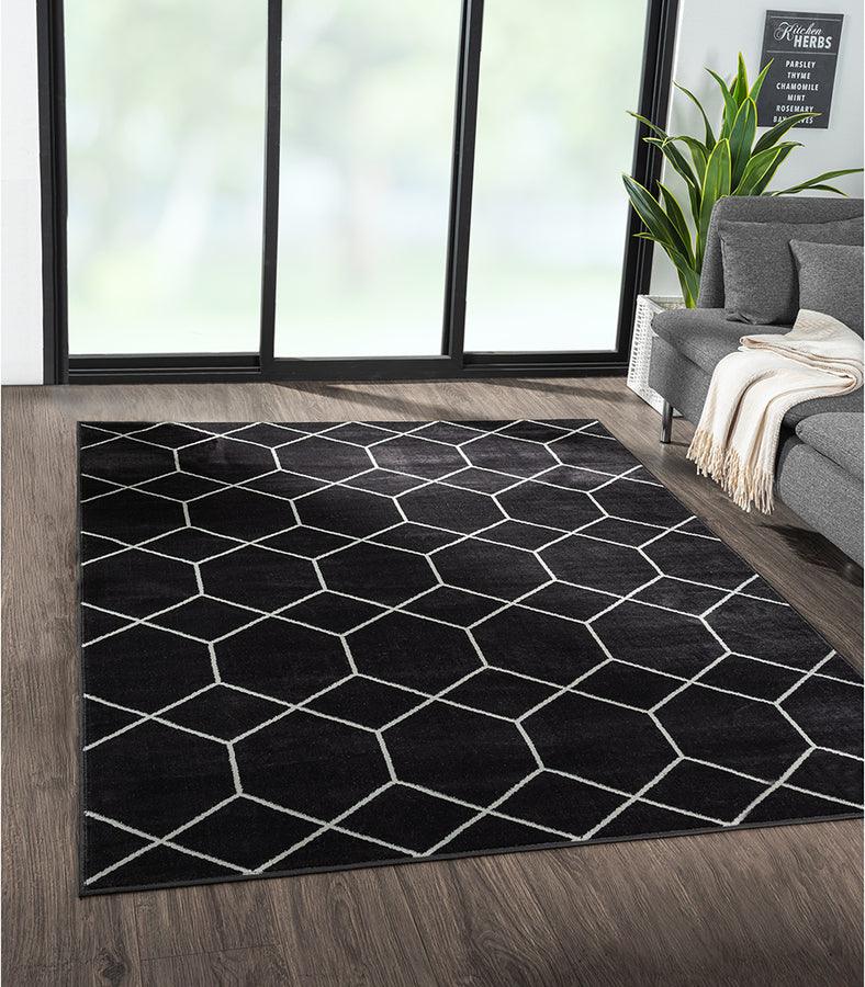 Olliix.com Indoor Rugs - Trellis Geometric Woven Area Rug Black|Cream MP35-8063