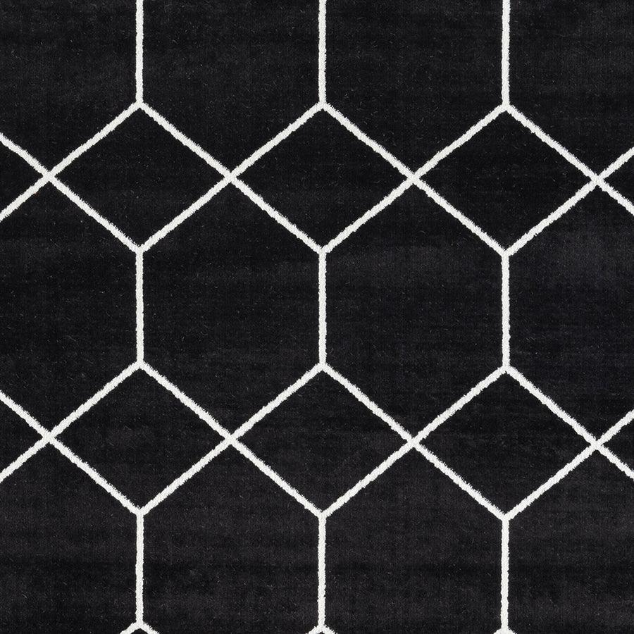 Olliix.com Indoor Rugs - Trellis Geometric Woven Area Rug Black|Cream MP35-8063