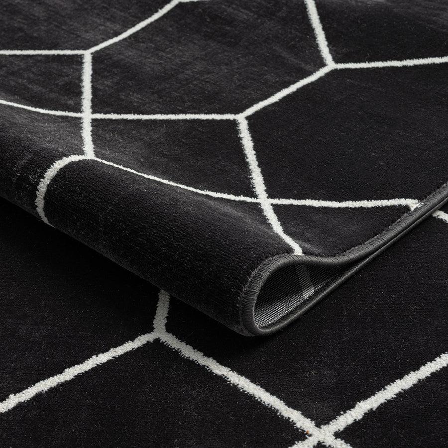 Olliix.com Indoor Rugs - Trellis Geometric Woven Area Rug Black|Cream MP35-8063