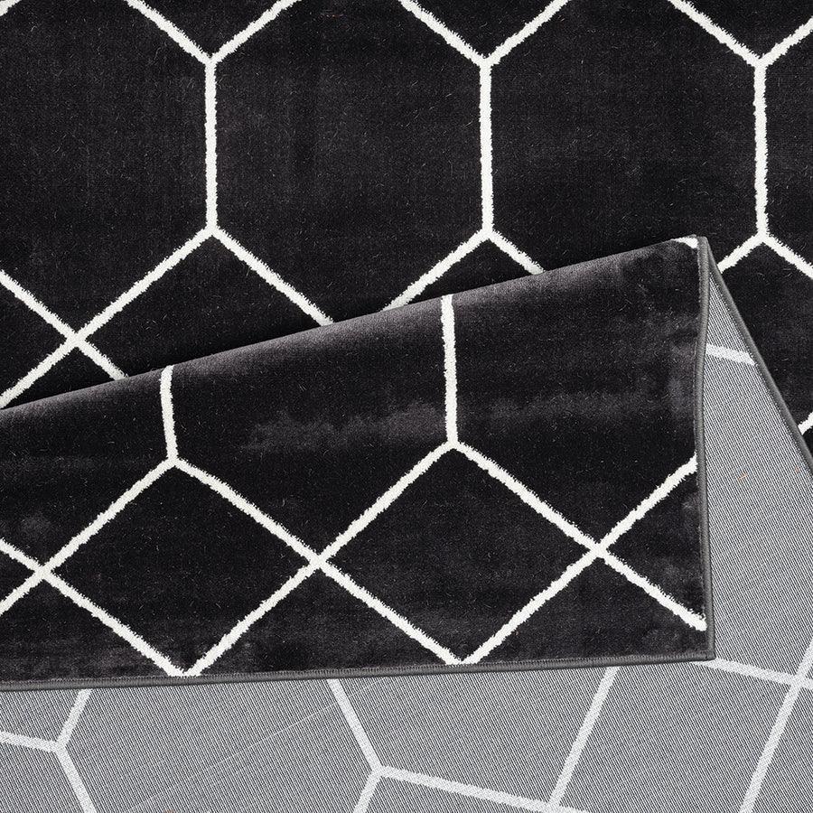 Olliix.com Indoor Rugs - Trellis Geometric Woven Area Rug Black|Cream MP35-8063