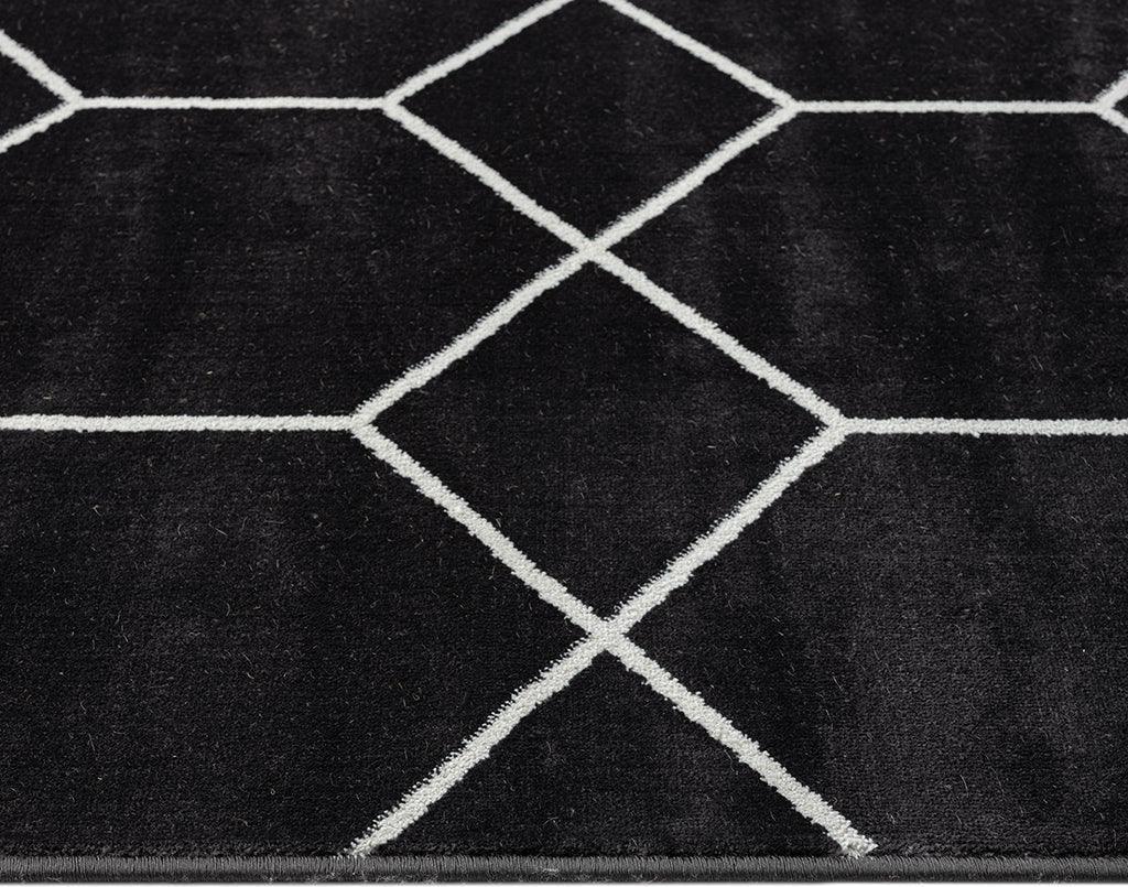 Olliix.com Indoor Rugs - Trellis Geometric Woven Area Rug Black|Cream MP35-8063