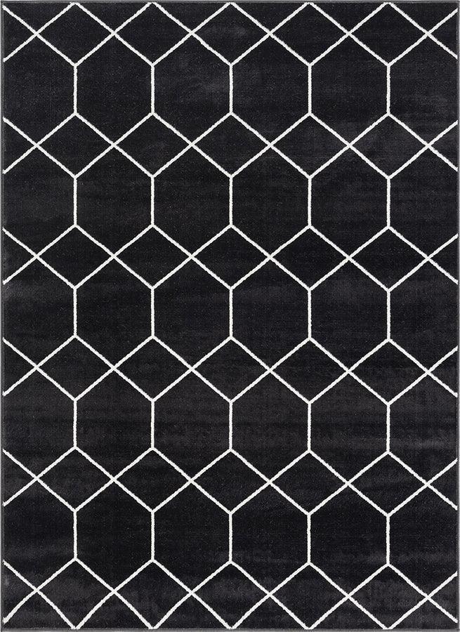 Olliix.com Indoor Rugs - Trellis Geometric Woven Area Rug Black|Cream MP35-8064