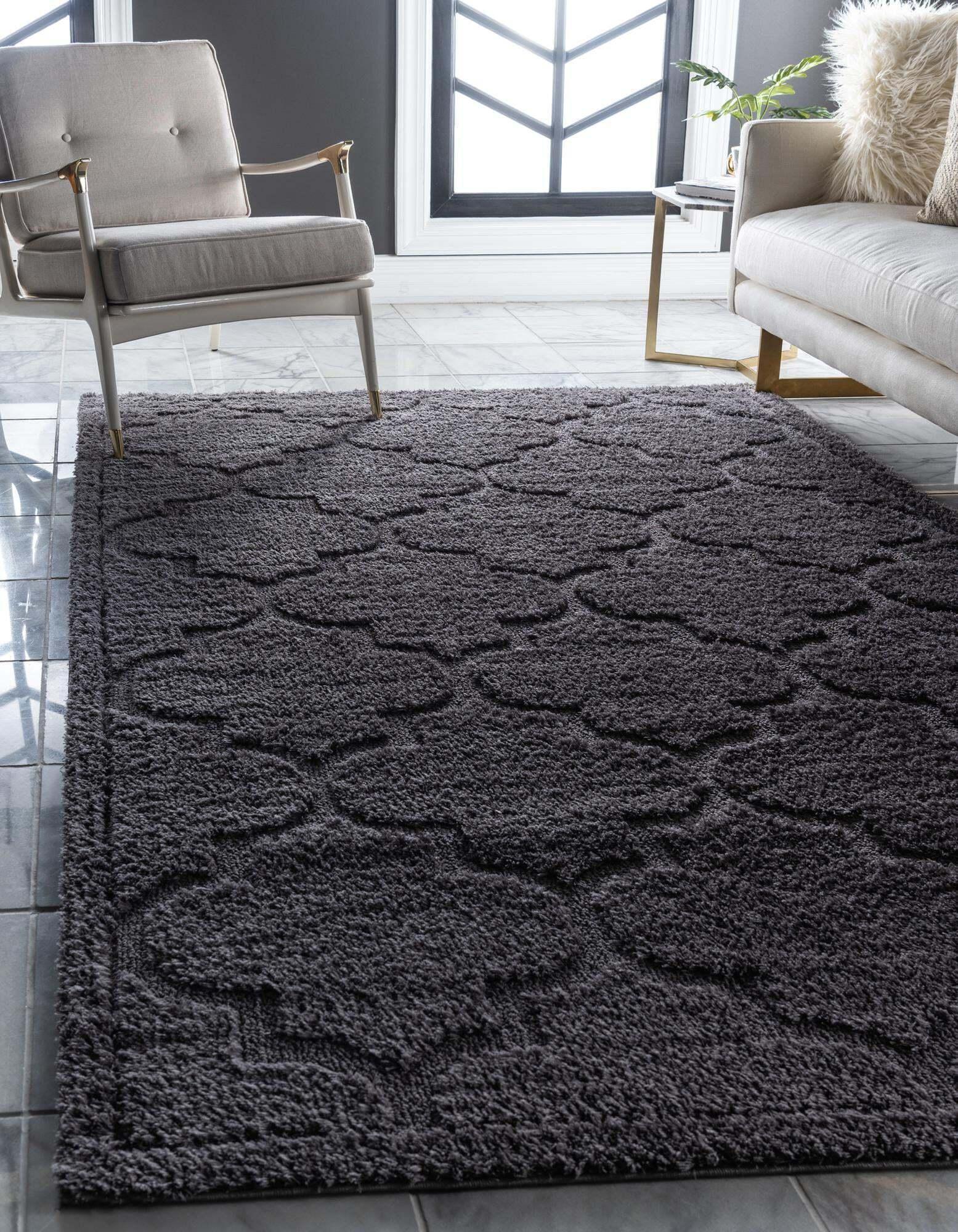 Unique Loom Indoor Rugs - Trellis Shag Geometric 5x8 Rug Dark Gray