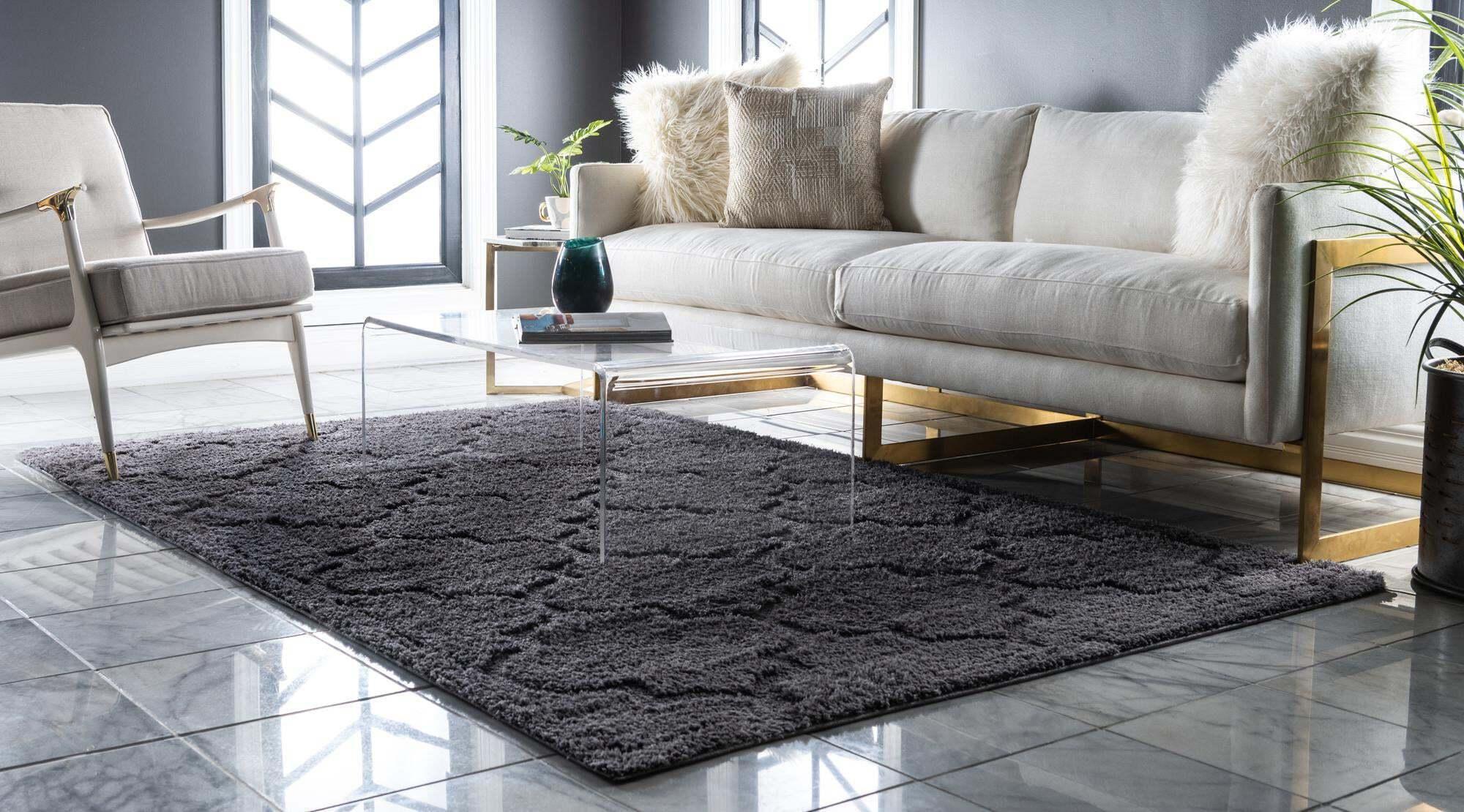 Unique Loom Indoor Rugs - Trellis Shag Geometric 5x8 Rug Dark Gray