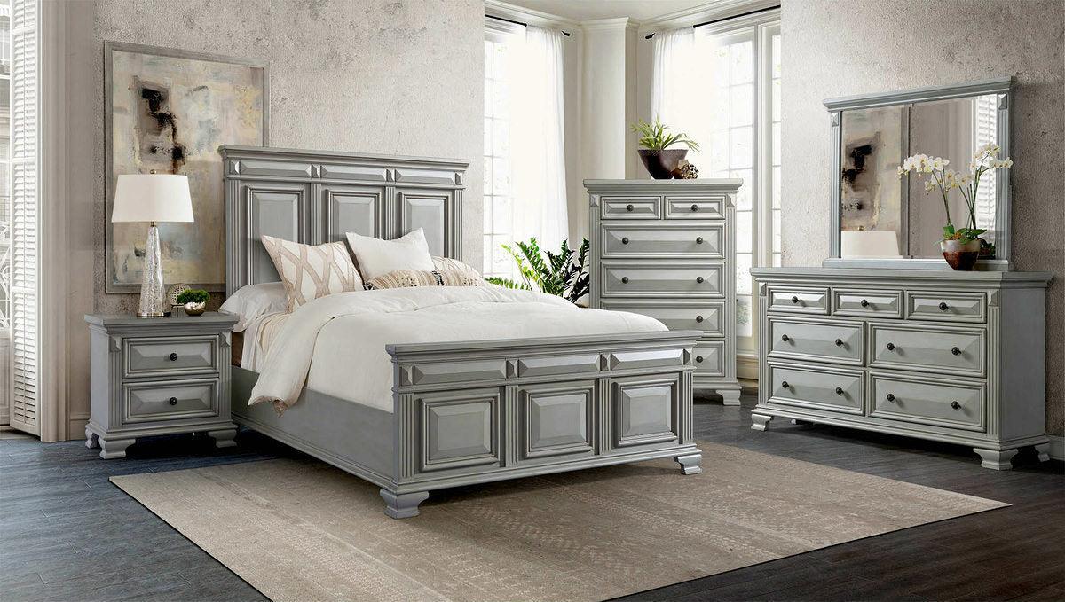 Elements Bedroom Sets - Trent 7-Drawer Dresser w/ Mirror Set in Grey Grey
