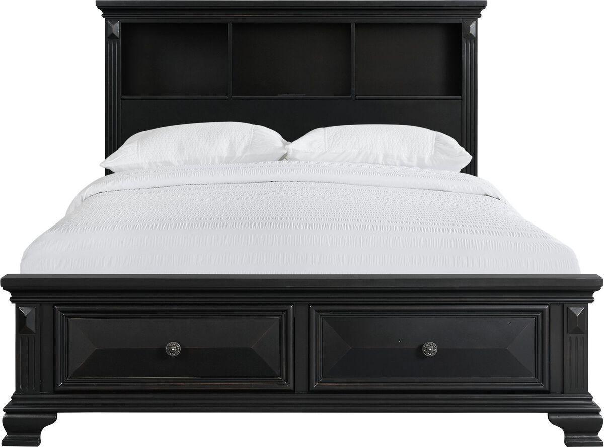 Elements Beds - Trent Queen Bookcase Storage Bed in Black