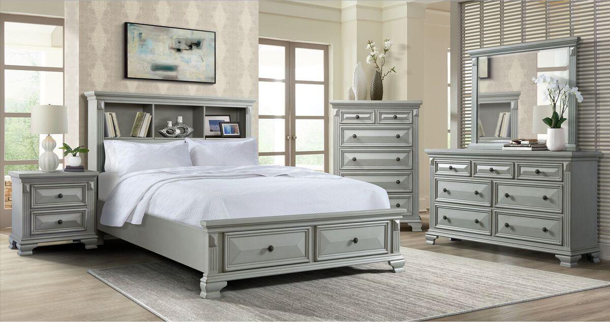Elements Beds - Trent Queen Bookcase Storage Bed in Grey