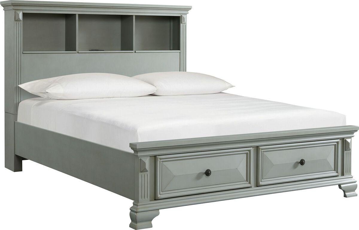 Elements Beds - Trent Queen Bookcase Storage Bed in Grey