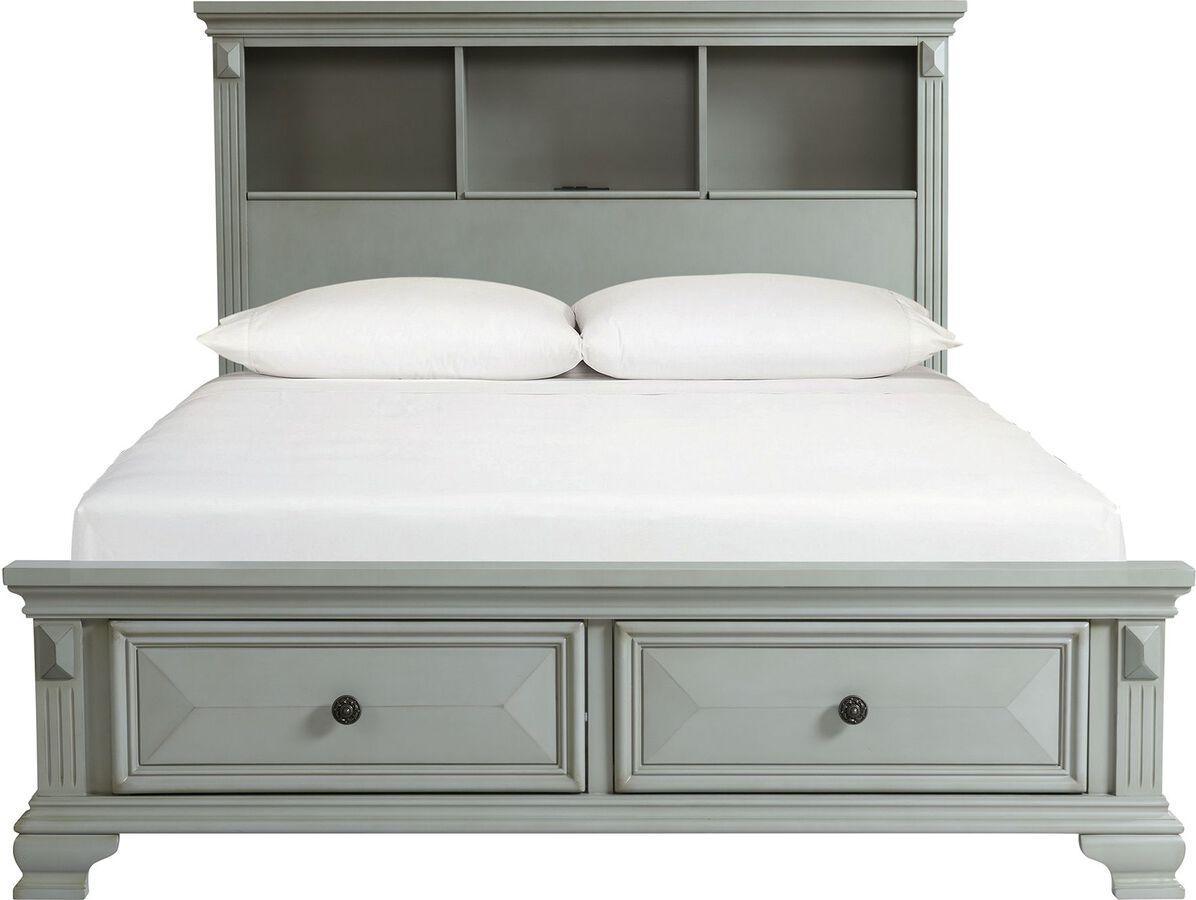 Elements Beds - Trent Queen Bookcase Storage Bed in Grey