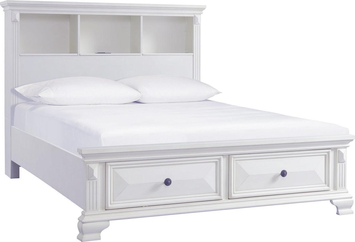 Elements Beds - Trent Queen Bookcase Storage Bed in White
