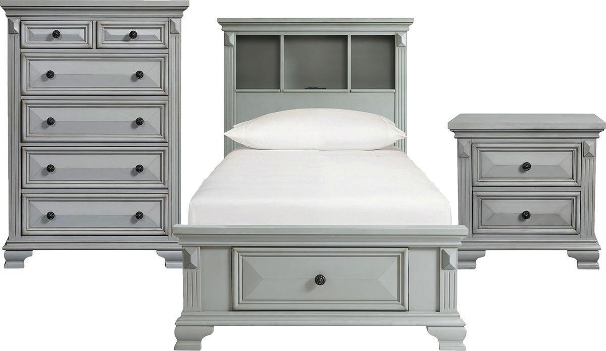 Elements Bedroom Sets - Trent Twin Storage 3PC Bedroom Set in Gray Gray