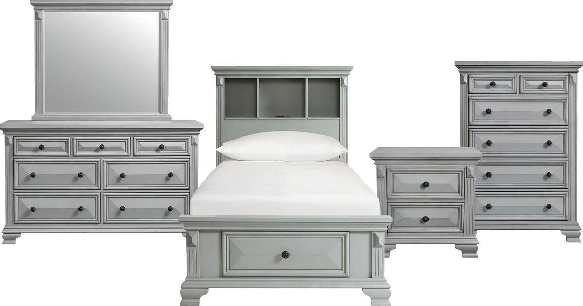 Elements Bedroom Sets - Trent Twin Storage 5PC Bedroom Set in Gray Gray