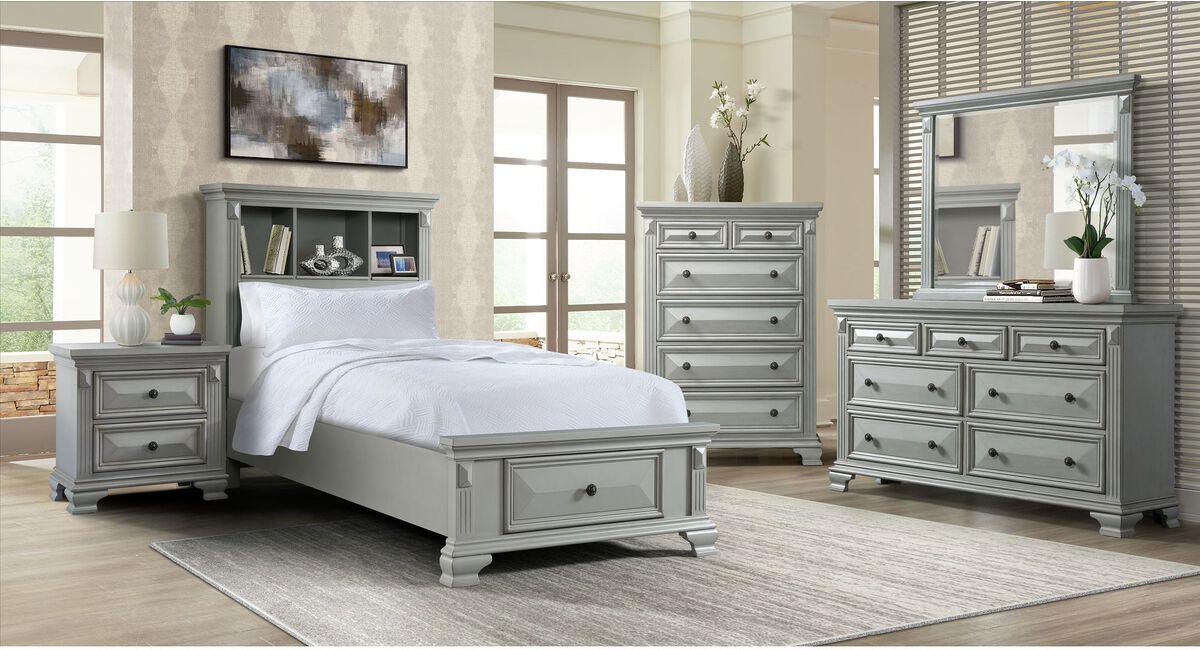 Elements Beds - Trent Twin Storage Bookcase Bed with USB in Gray