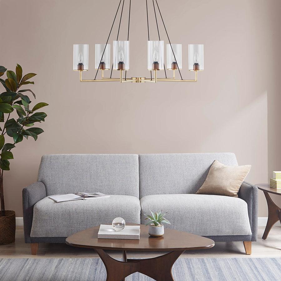 Olliix.com Ceiling Lights - Trenton Modern Cylinder Shade Chandelier Antique Brass