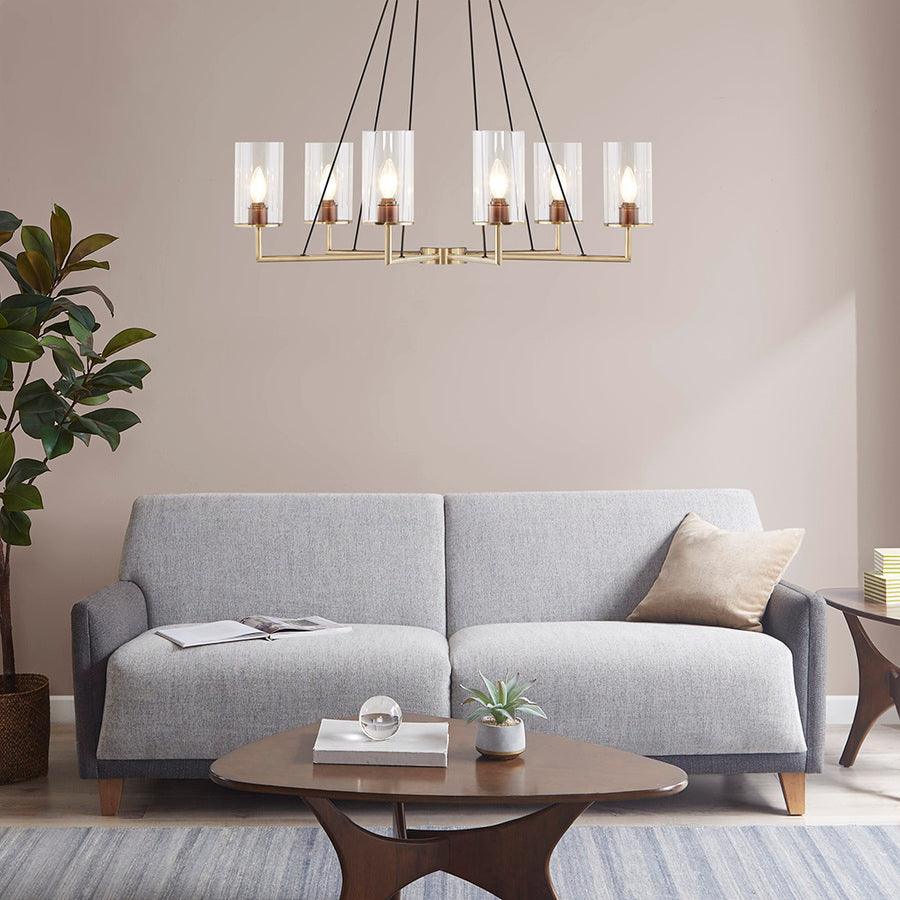 Olliix.com Ceiling Lights - Trenton Modern Cylinder Shade Chandelier Antique Brass