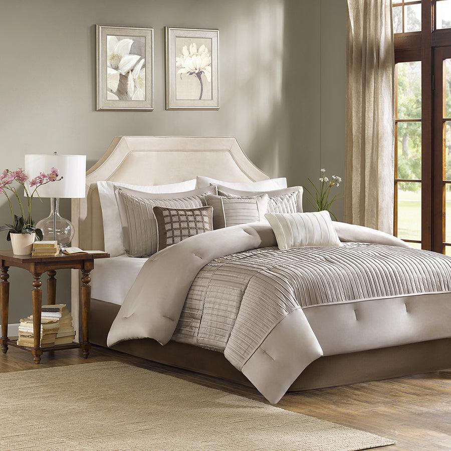 Olliix.com Comforters & Blankets - Trinity Transitional 7 Piece Comforter Set Taupe King
