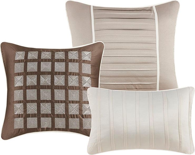 Olliix.com Comforters & Blankets - Trinity Transitional 7 Piece Comforter Set Taupe King