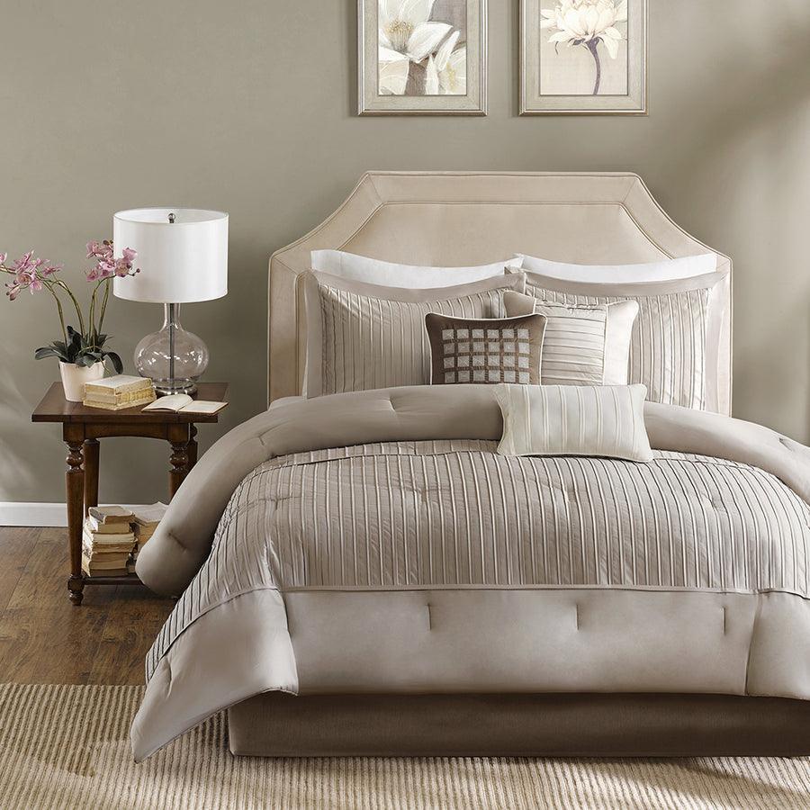 Olliix.com Comforters & Blankets - Trinity Transitional 7 Piece Comforter Set Taupe King