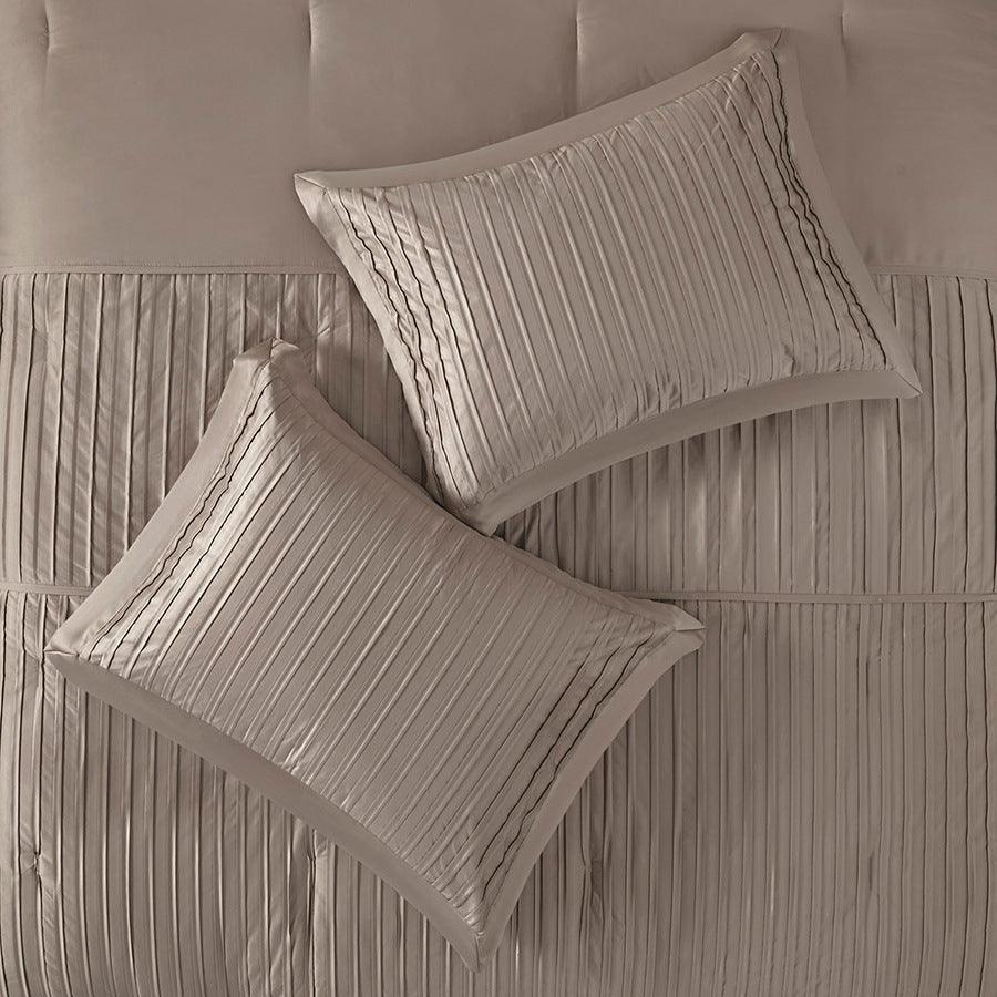 Olliix.com Comforters & Blankets - Trinity Transitional 7 Piece Comforter Set Taupe King