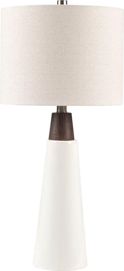 Olliix.com Table Lamps - Tristan Ceramic With Wood Table Lamp White Base & Cream Shade