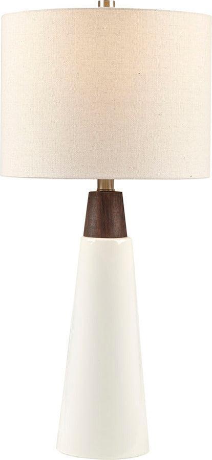 Olliix.com Table Lamps - Tristan Ceramic With Wood Table Lamp White Base & Cream Shade