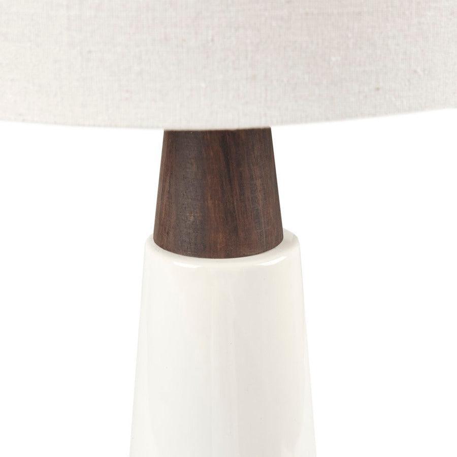 Olliix.com Table Lamps - Tristan Ceramic With Wood Table Lamp White Base & Cream Shade