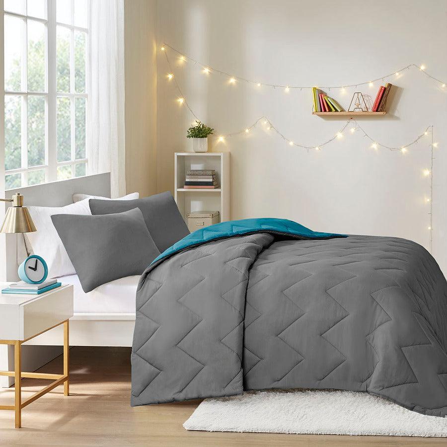 Olliix.com Comforters & Blankets - Trixie Shabby Chic Reversible Comforter Mini Set Teal Twin/Twin XL