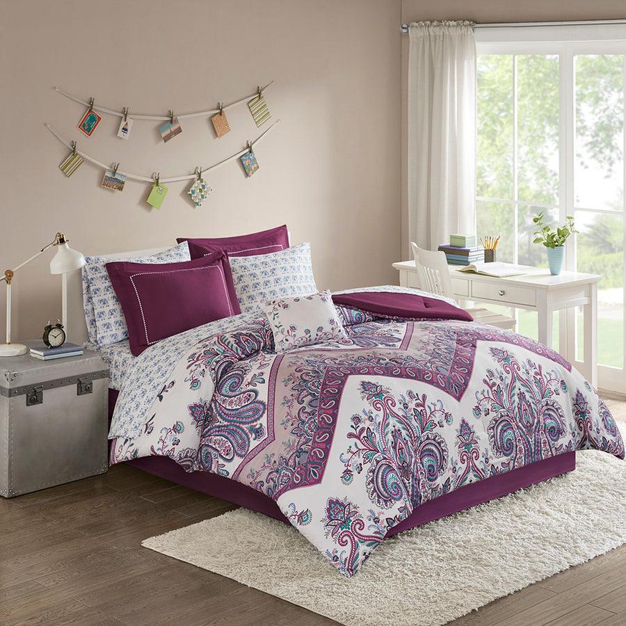 Olliix.com Comforters & Blankets - Tulay Complete 20 " D Bed And Sheet Set Purple Queen