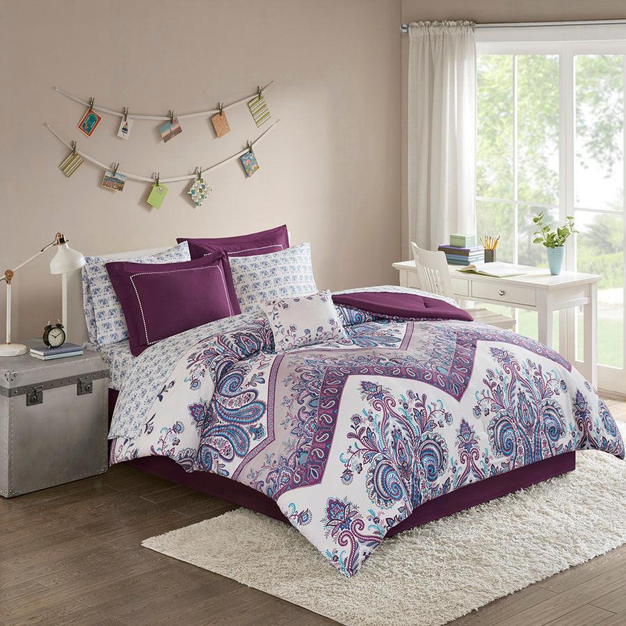 Olliix.com Comforters & Blankets - Tulay Glam Complete Bed And Sheet Set Purple Twin