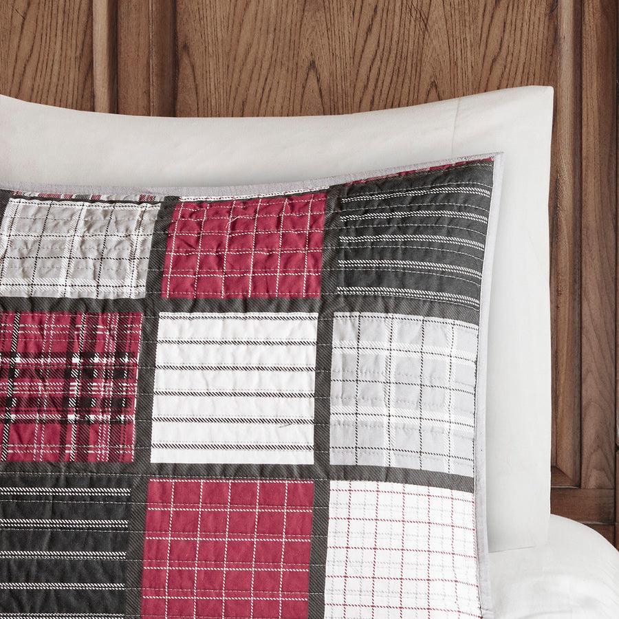 Olliix.com Comforters & Blankets - Tulsa Lodge/Cabin Oversized Plaid Print Cotton Quilt Set Full/Queen Red & Gray