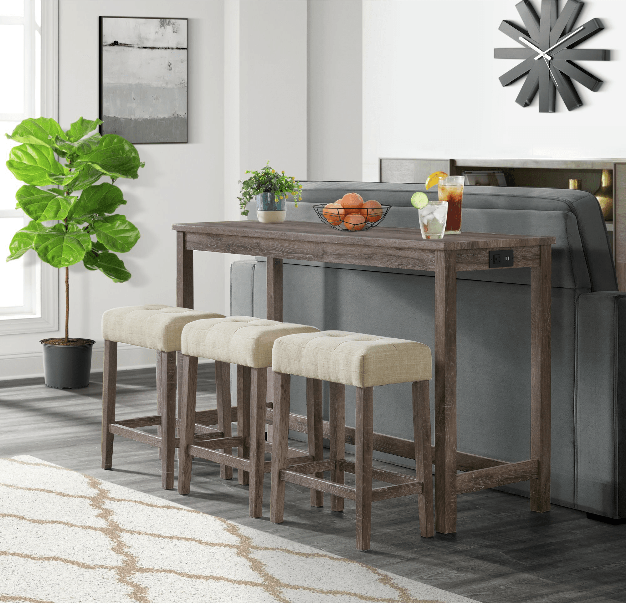 Elements Dining Sets - Turner Multipurpose Bar Table Set in Grey