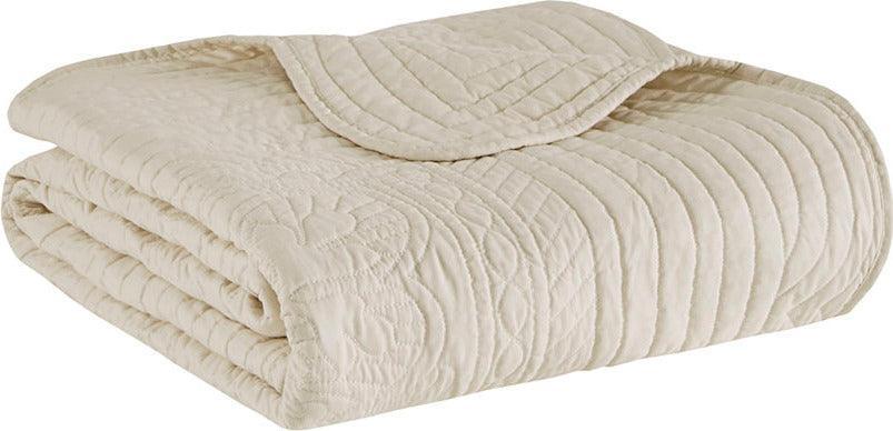 Olliix.com Pillows & Throws - Tuscany Cottage Oversized Quilted Throw with Scalloped Edges 60x72" Cream