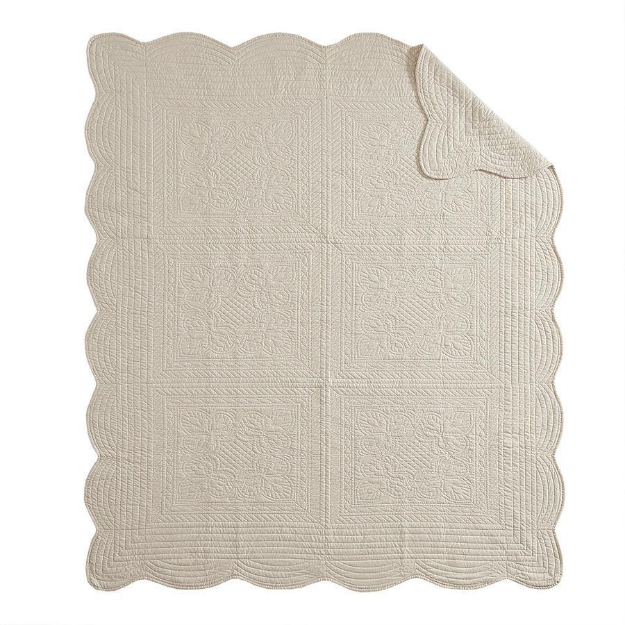 Olliix.com Pillows & Throws - Tuscany Cottage Oversized Quilted Throw with Scalloped Edges 60x72" Cream