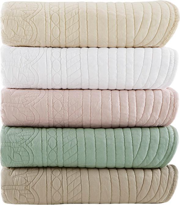 Olliix.com Pillows & Throws - Tuscany Cottage Oversized Quilted Throw with Scalloped Edges 60x72" Cream