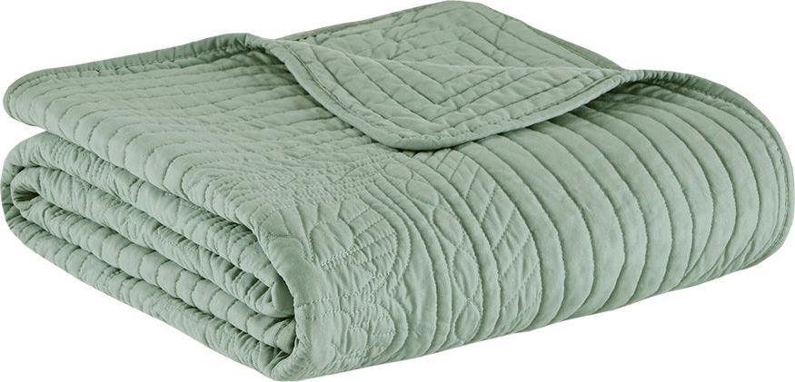 Olliix.com Pillows & Throws - Tuscany Cottage Oversized Quilted Throw with Scalloped Edges 60x72" Seafoam