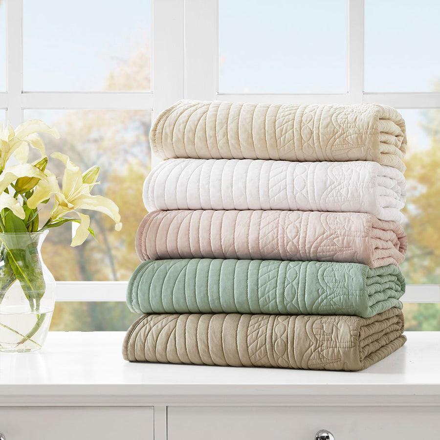 Olliix.com Pillows & Throws - Tuscany Cottage Oversized Quilted Throw with Scalloped Edges 60x72" Seafoam