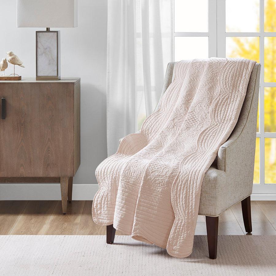Olliix.com Pillows & Throws - Tuscany Cottage/Country Oversized Quilted Throw with Scalloped Edges 60"W x 72"L Blush