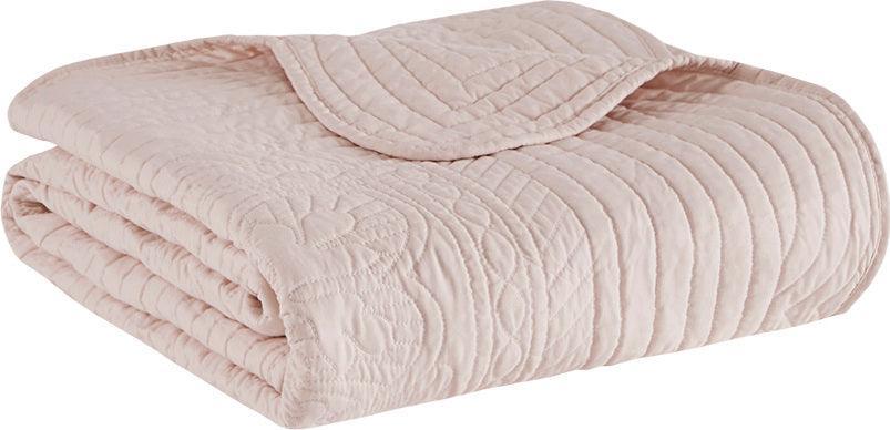 Olliix.com Pillows & Throws - Tuscany Cottage/Country Oversized Quilted Throw with Scalloped Edges 60"W x 72"L Blush