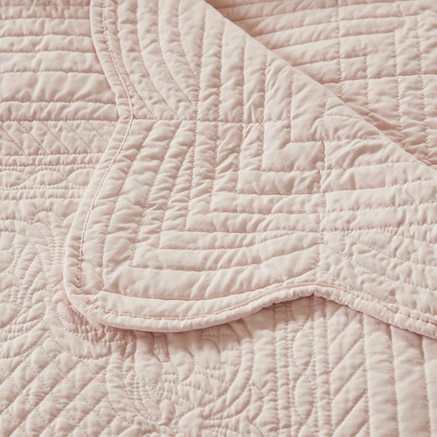 Olliix.com Pillows & Throws - Tuscany Cottage/Country Oversized Quilted Throw with Scalloped Edges 60"W x 72"L Blush