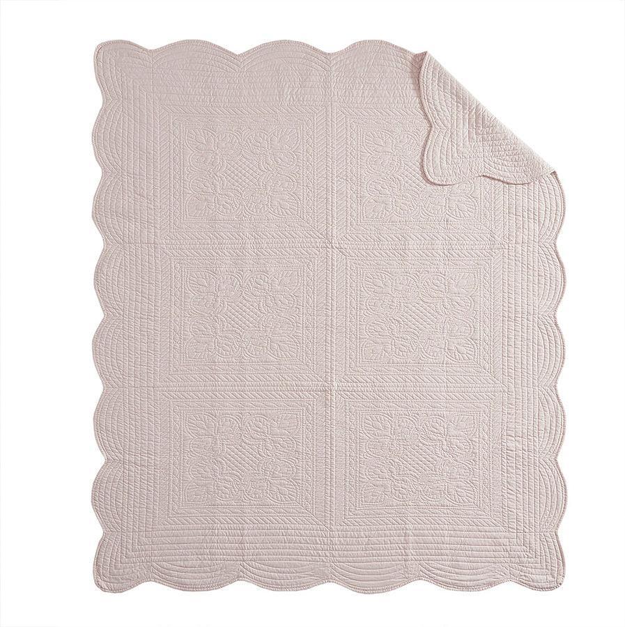 Olliix.com Pillows & Throws - Tuscany Cottage/Country Oversized Quilted Throw with Scalloped Edges 60"W x 72"L Blush