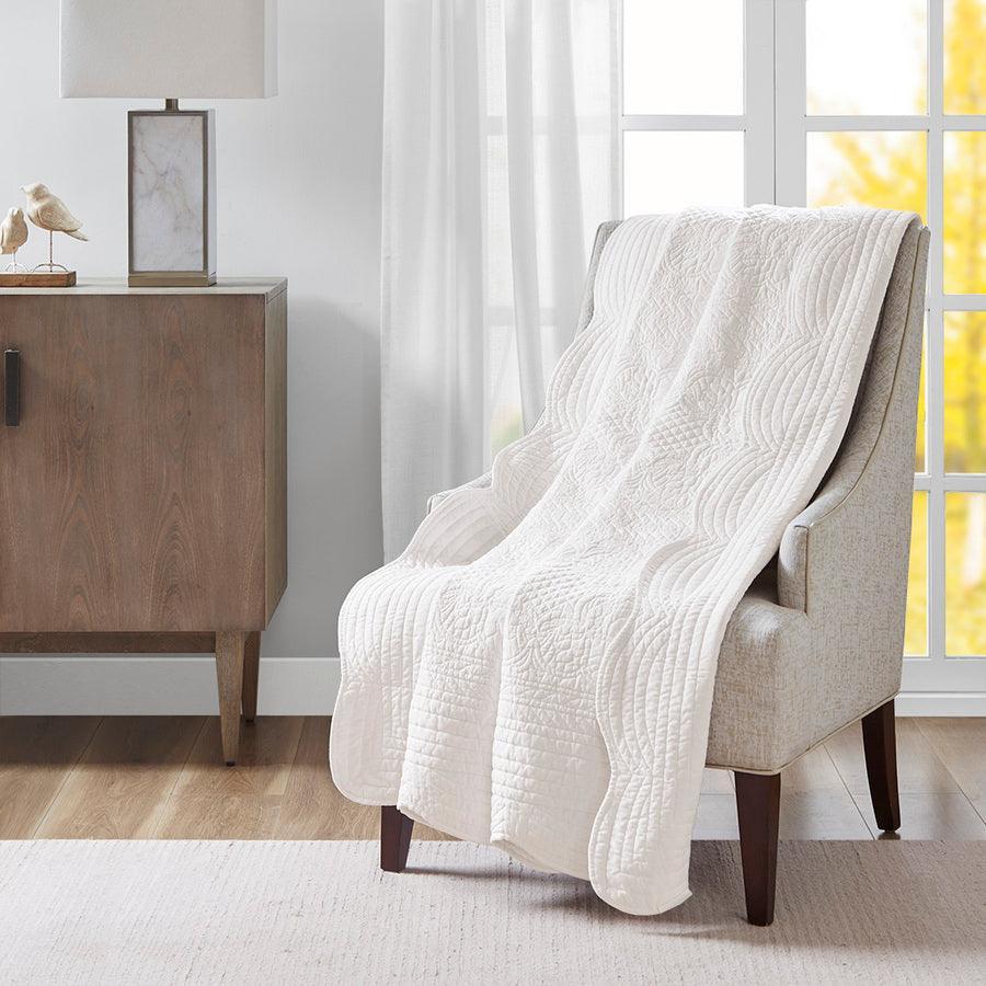 Olliix.com Pillows & Throws - Tuscany Country Oversized Quilted Throw with Scalloped Edges 60x72" White